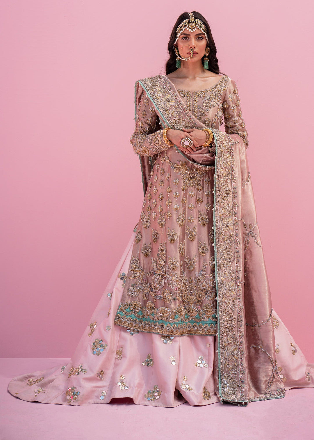 Elegant Pink Pakistani Bridal Dress with Bridal Lehenga