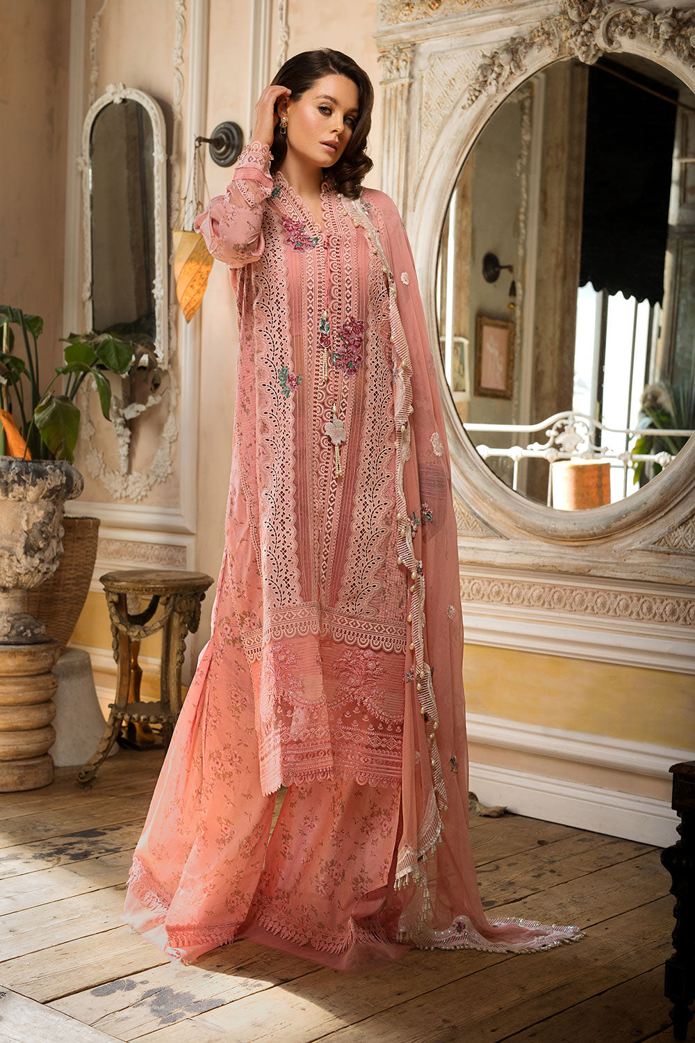 Pink Chikankar Kameez Trouser Pakistani Party Wear