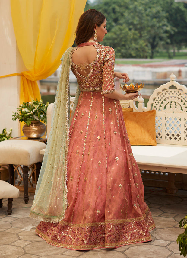 Pink Golden Lehenga Choli Pakistani Mehndi Dresses LARGE Pink Golden Lehenga Choli Pakistani Mehndi Dresses LARGE