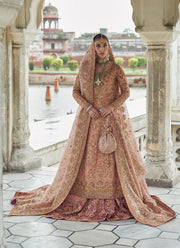 Pink Golden Lehenga with Pink Dupatta for Pakistani Bridal