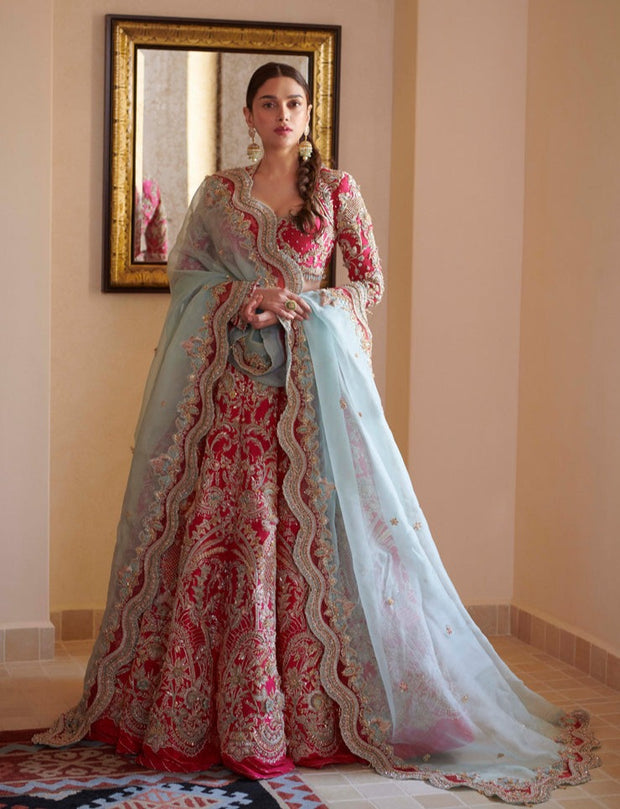 Pink Lehenga Choli and Dupatta Pakistani Bridal Dress