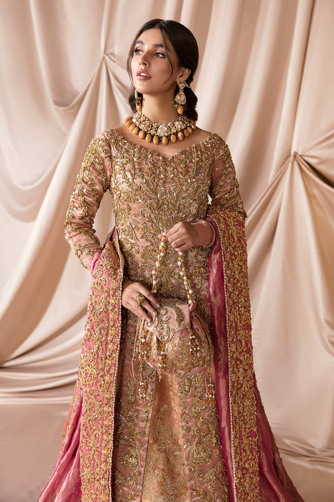 Pink Long Gown Lehenga Pakistani Wedding Dress 2023