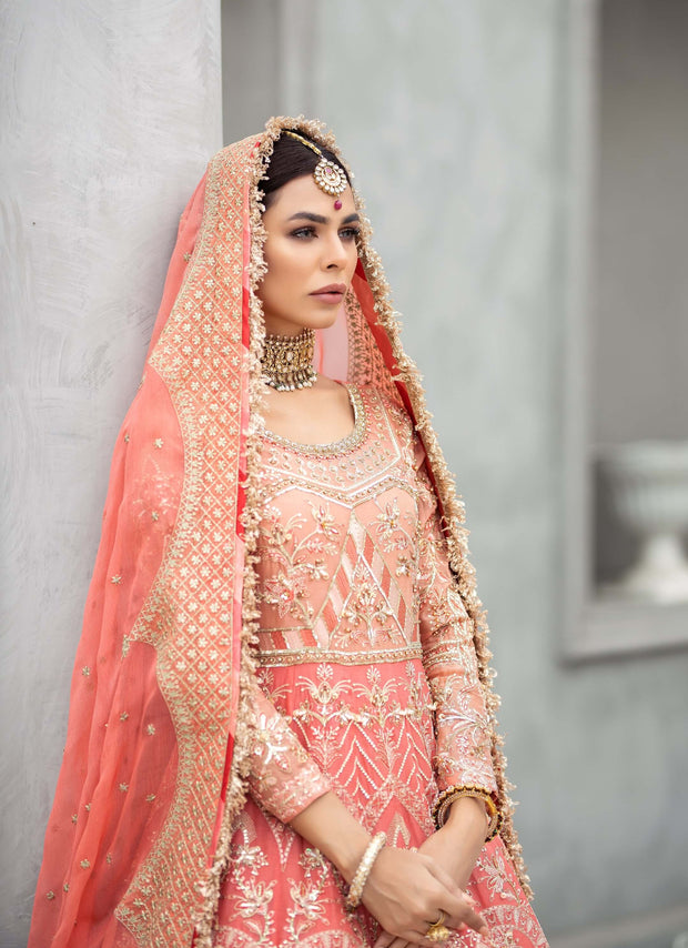 Pink Pakistani Bridal Dress in Embellished Gown Style Online