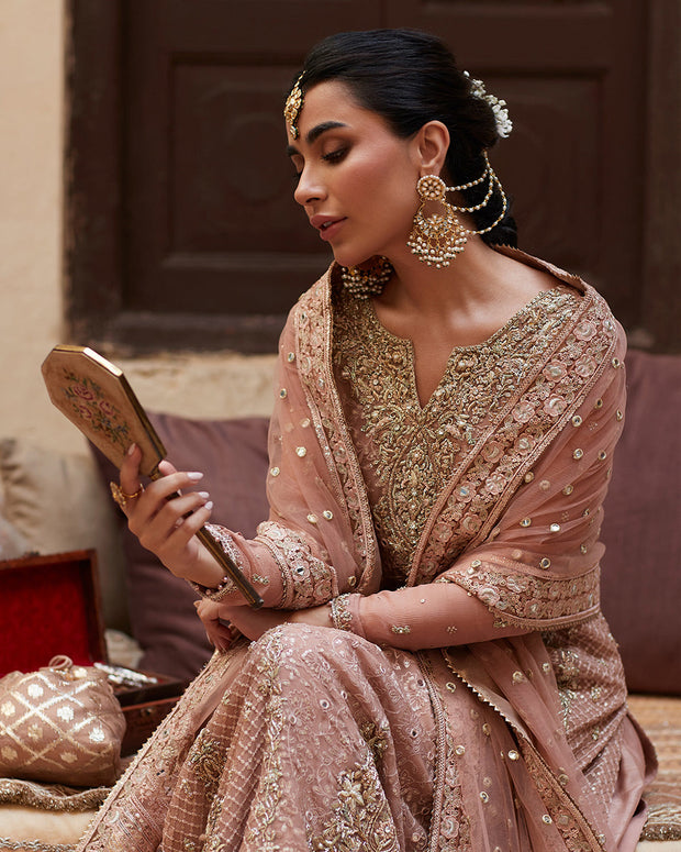 Pink Pakistani Bridal Dress in Kameez and Sharara Style