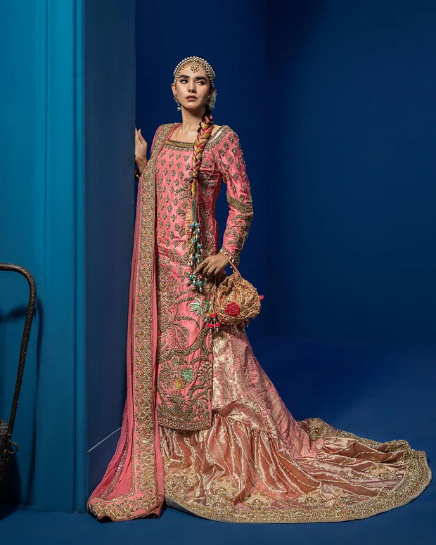 Pink Sharara Kameez Dupatta Pakistani Mehndi Dress