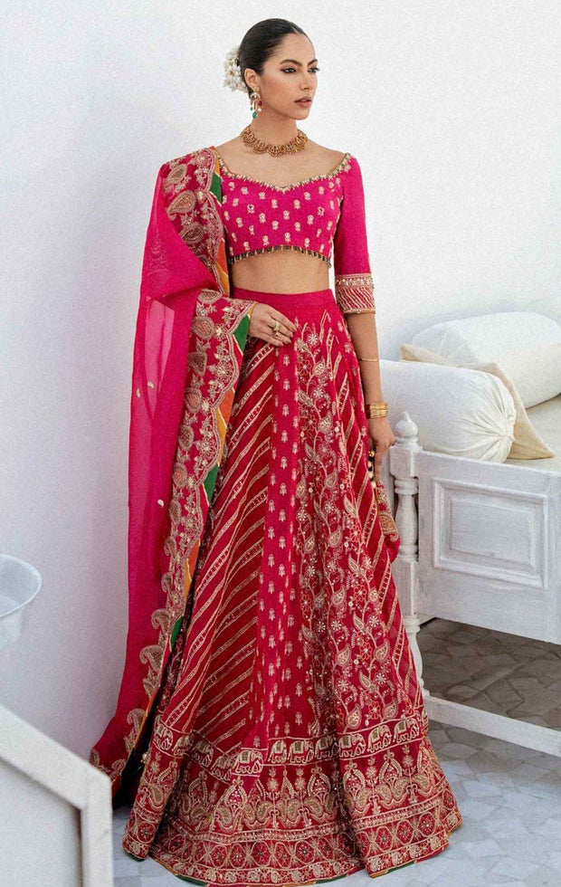 Pink and Yellow Lehenga Choli for Indian Wedding Wear