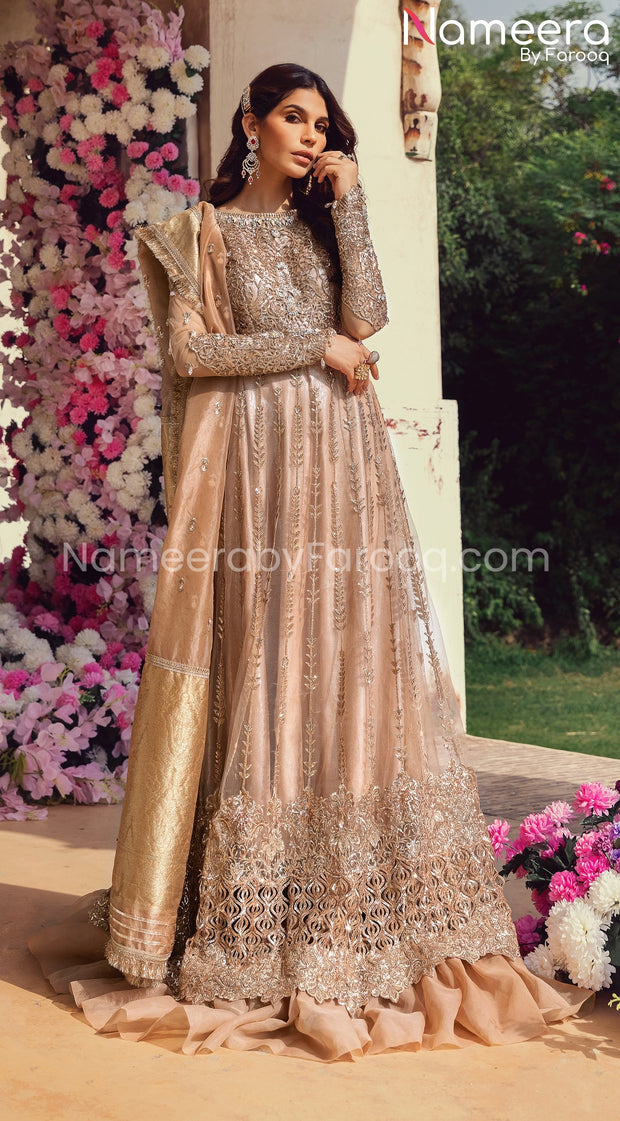 Pishwas Dress Pakistani in Soft Peach Shade #PF254