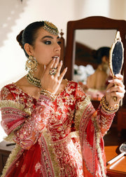 Pishwas Frock and Dupatta Red Bridal Dress Pakistani Online