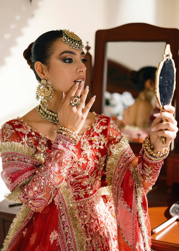 Pishwas Frock and Dupatta Red Bridal Dress Pakistani Online