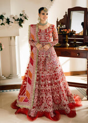 Pishwas Frock and Dupatta Red Bridal Dress Pakistani