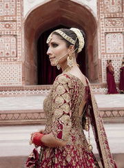 Pishwas Frock with Lehenga Dupatta Red Bridal Dress