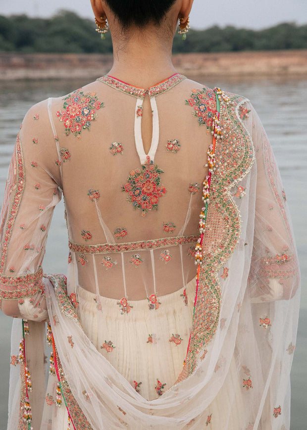 Pishwas Frock with Sharara and Dupatta in Net