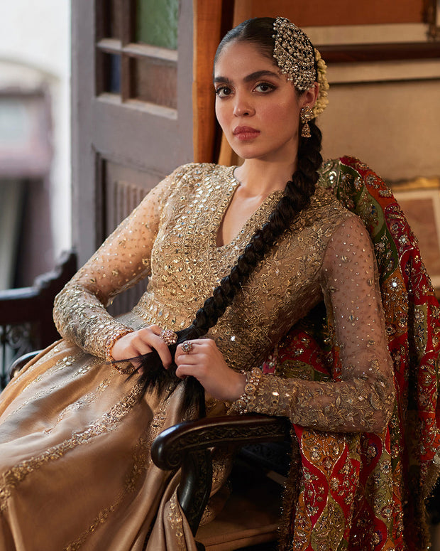 Pishwas Pakistani Wedding Dress in Raw Silk