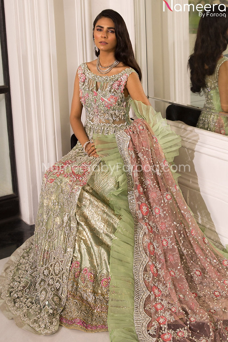 Latest Pistachio Color Dress Pakistani for Bride Online 2021 Nameera