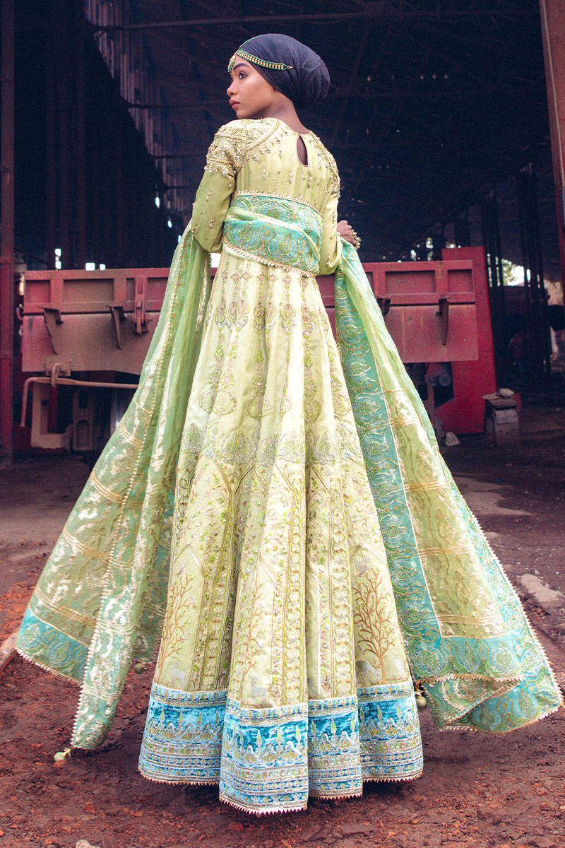 Pistachio Color Dress Pakistani in Traditional Pishwas Style Nameera
