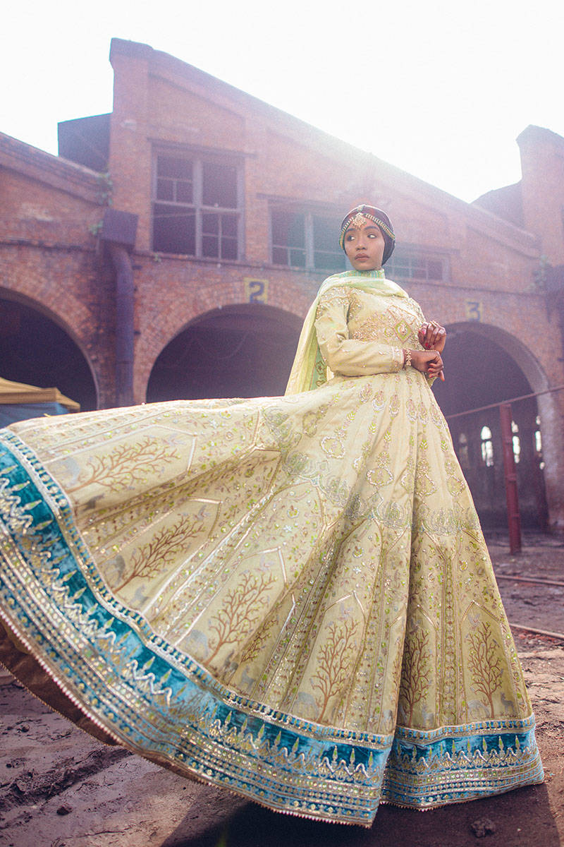 Pistachio Color Dress Pakistani in Traditional Pishwas Style Nameera