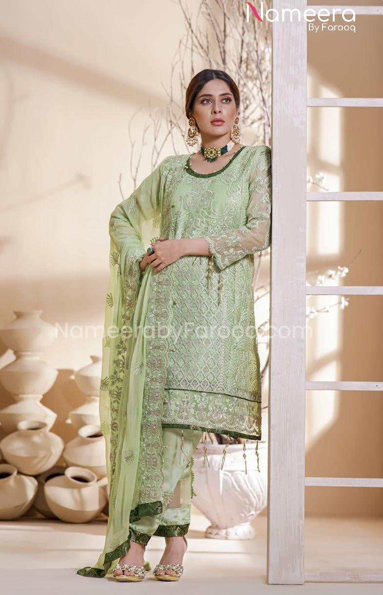 pistachio green pakistani dress Latest Gown Dress Pakistani in Pistachio Shade Online 2022 SMALL