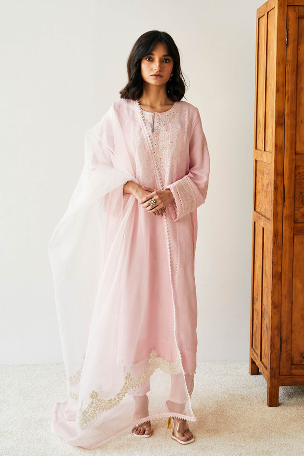 Powder Pink Embroidered Salwar Kameez with Dupatta Suit