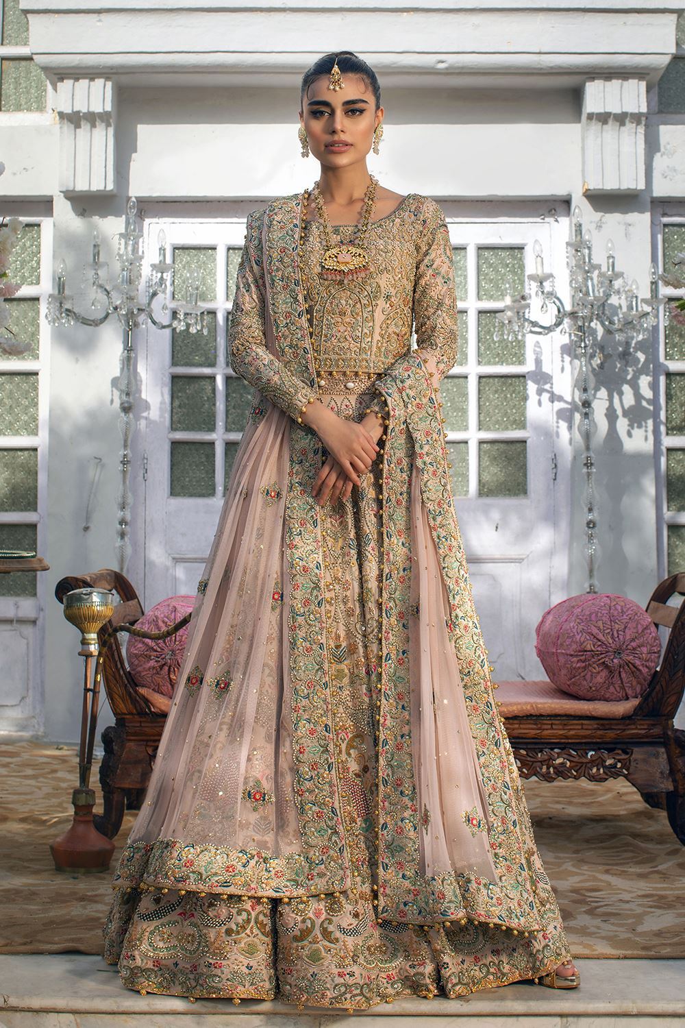 Powder Pink Lehenga and Choli Dress for Bride