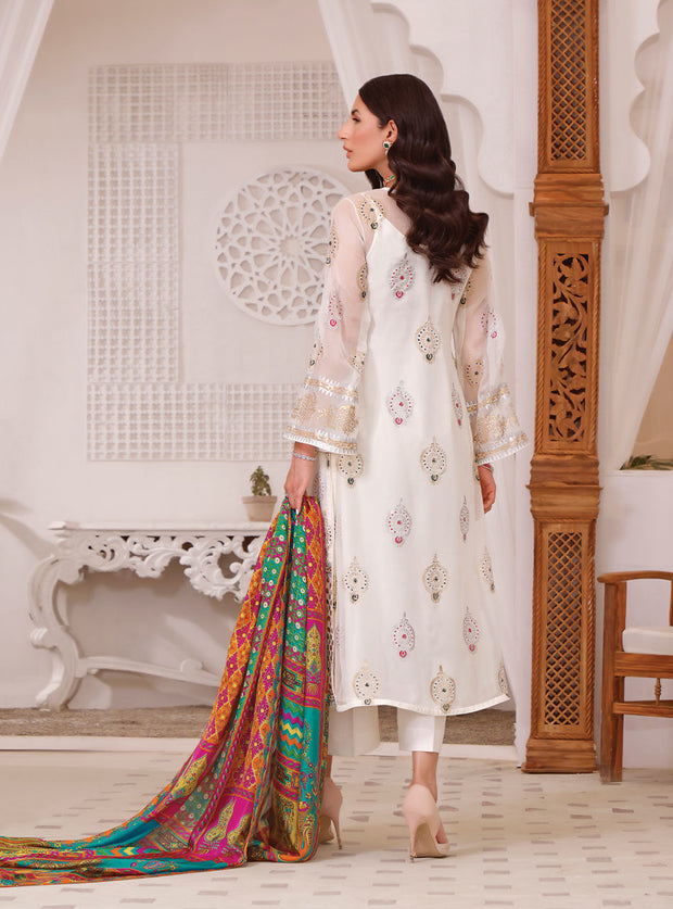 Premium Chiffon White Salwar Kameez Dupatta Pakistani Eid Dress