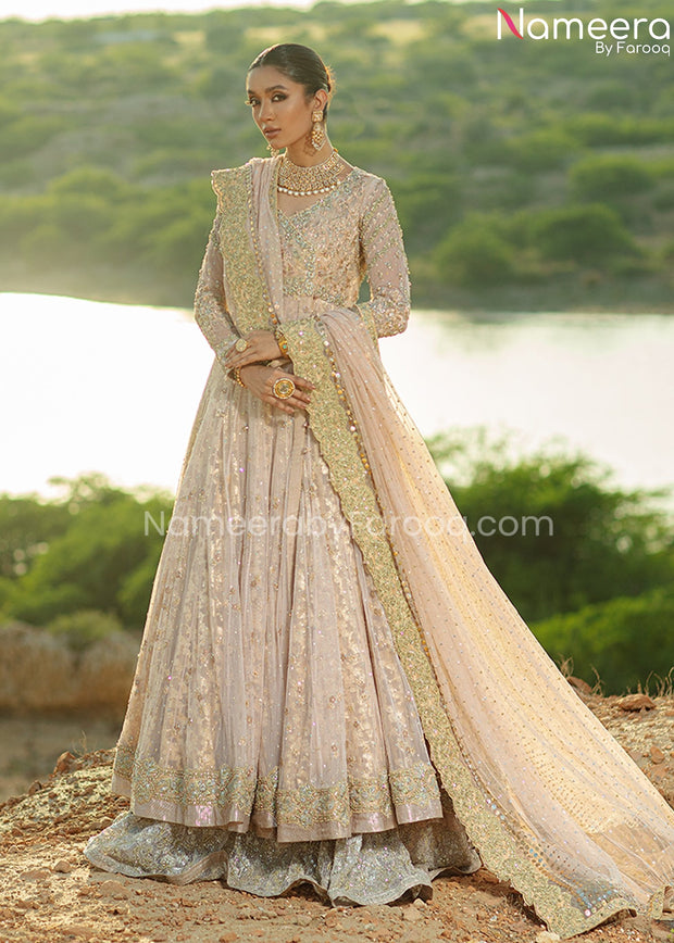 Premium Elegant Pink Angrakha Gown Dupatta Dress in Net