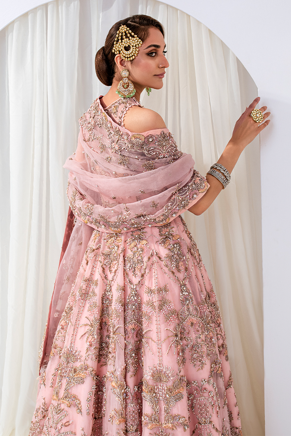 Stunning Jamawar Pink Bridal Lehenga - Traditional Elegance
