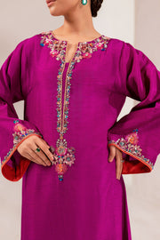 Premium Kameez Trouser Raw Silk Pakistani Eid Dress in Magenta