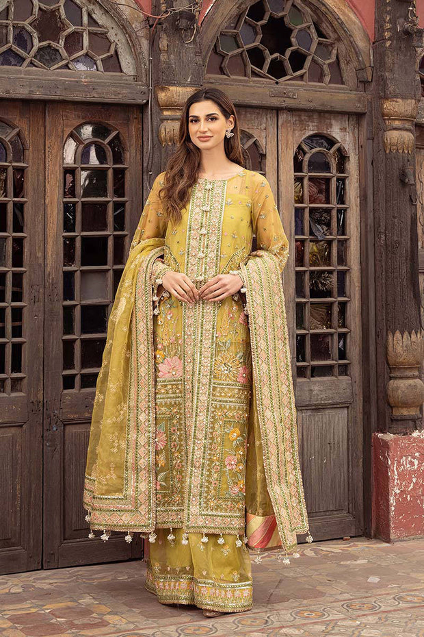 Premium Mehndi Dress in Embellished Kameez Trouser Style
