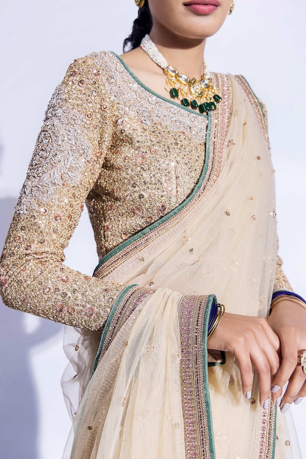 Premium Net Bridal Saree with Pastel Blouse