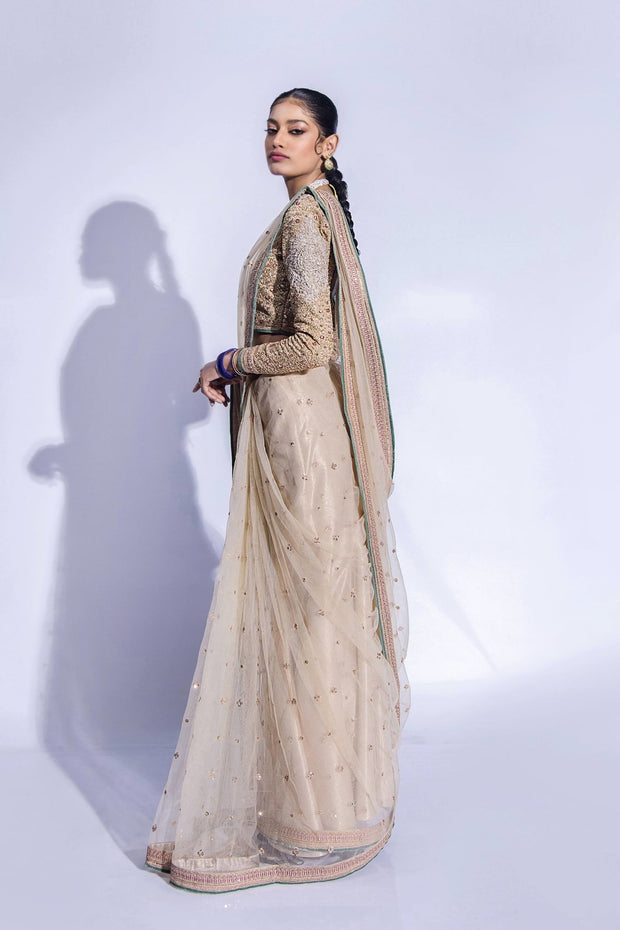 Premium Net Bridal Saree with Pastel Embellished Blouse Online