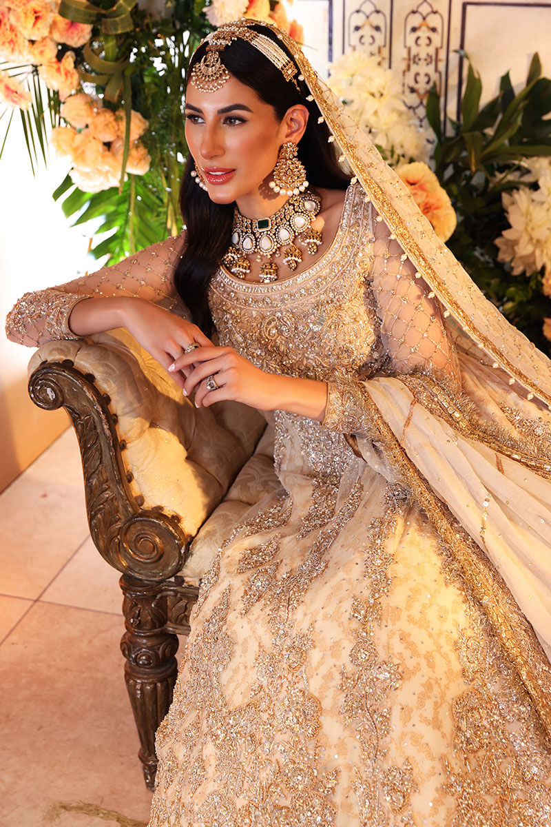 Off-White Pakistani Bridal Frock & Lehenga - Premium Elegance