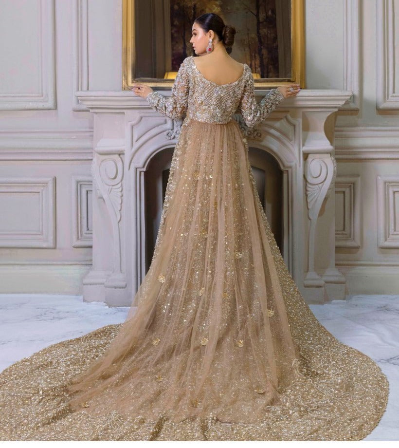 Premium Pakistani Bridal Dress in Long Tail Gown Style – Nameera by Farooq