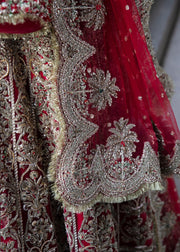 Premium Pakistani Bridal Dress in Net Pishwas Frock and Silk Lehenga Style with Dupatta Dress