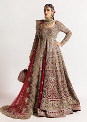 Premium Pakistani Bridal Dress in Net Pishwas Frock and Silk Lehenga Style with Dupatta Online
