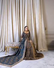 Premium Pakistani Bridal Dress in Open Frock and Lehenga Style