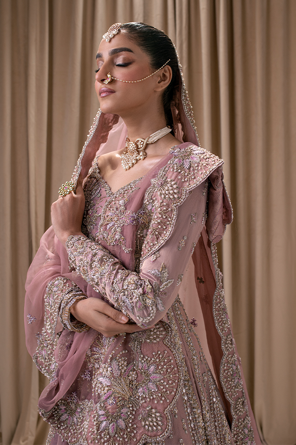 Premium Pakistani Bridal Frock with Embellished Lehenga Organza Dupatta Wedding Dress