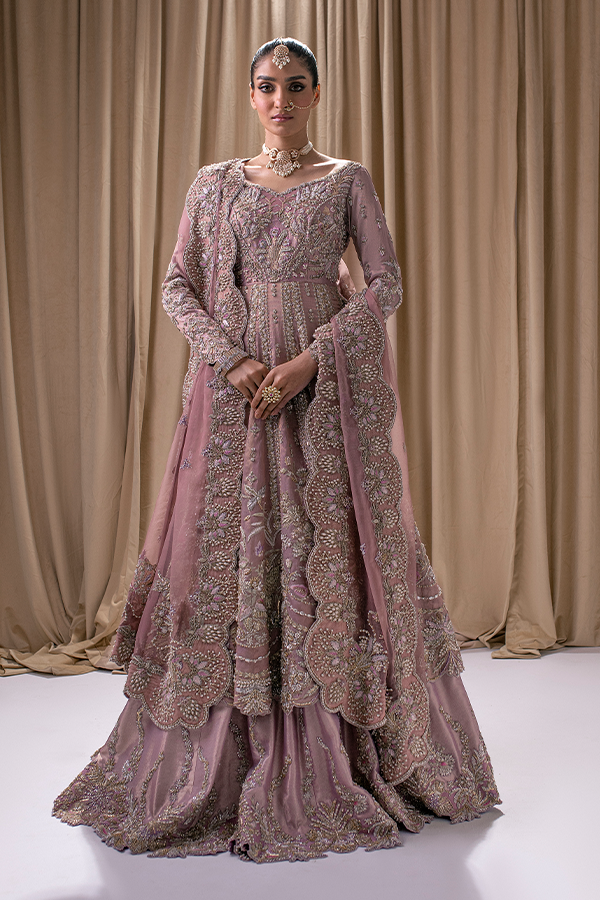 Premium Pakistani Bridal Frock with Embellished Lehenga and Organza Dupatta Wedding Dress