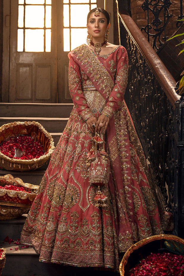 Premium Pakistani Bridal Wedding Dress in Embellished Pink Lehenga Choli and Dupatta Style
