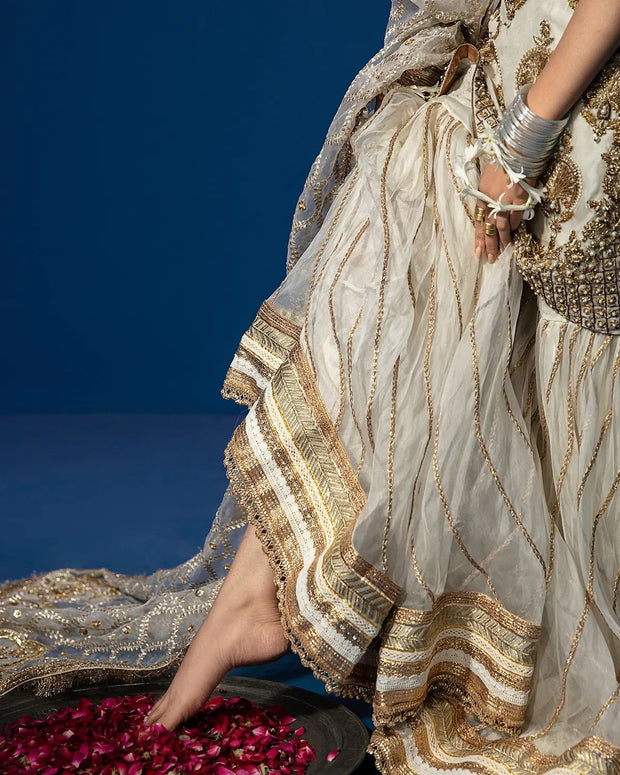 Premium Pakistani Wedding Dress in White Kameez Gharara Style