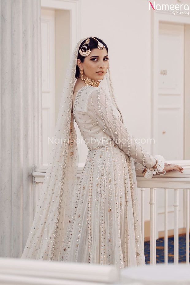 Premium White Pakistani Wedding Dress Online Backside View