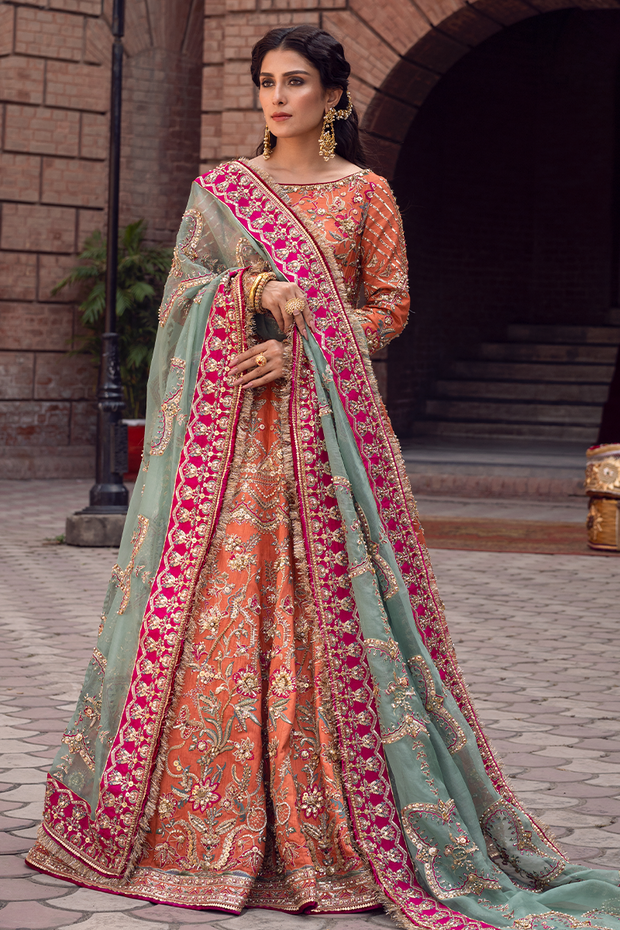 Premium Raw Silk Pakistani Bridal Dress in Lehenga Skirt with Choli and Dupatta Style