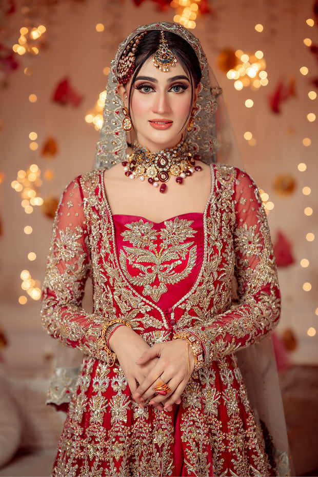 Premium Red Embroidered Dreamy Pakistani Bridal Pishwas Lehenga