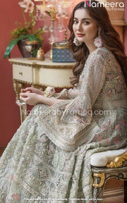Premium Silver Bridal Dress for Walima Online 
