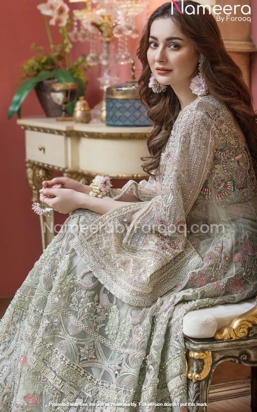 Premium Silver Bridal Dress for Walima Online 