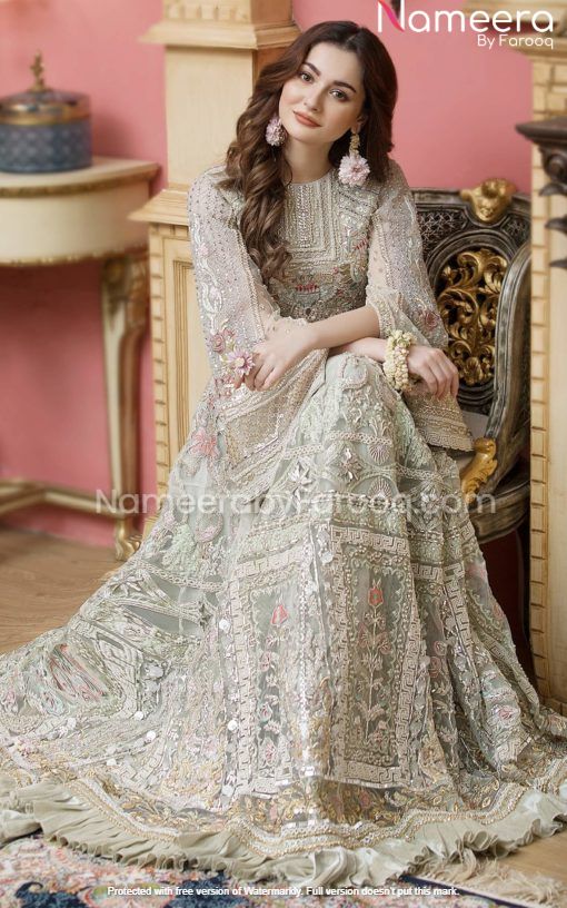 Premium Silver Bridal Dress for Walima Online 
