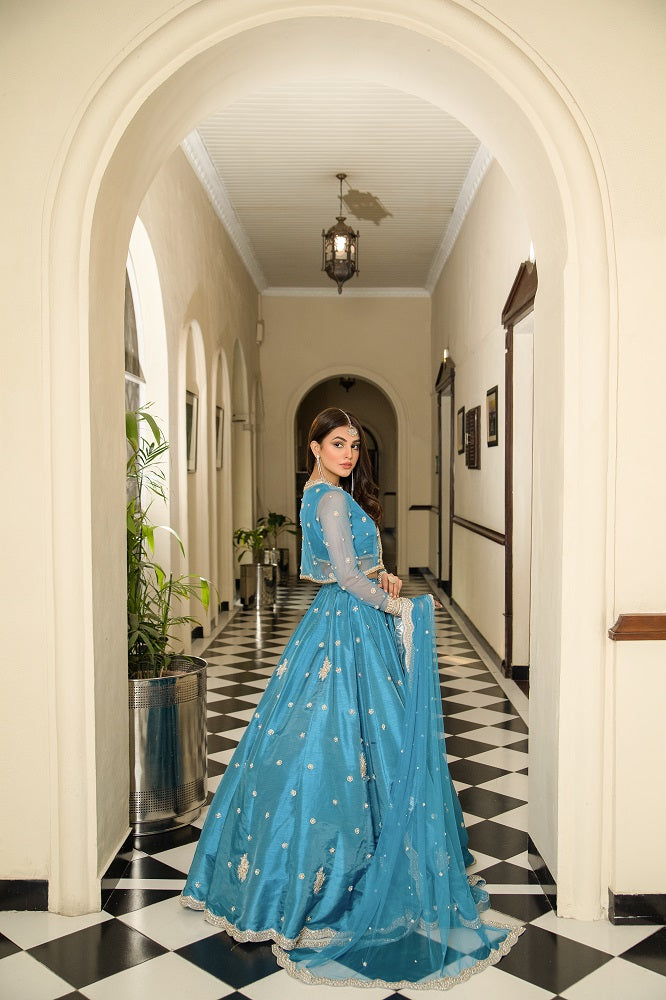 Premium Teal Blue Pakistani Bridal Lehenga Choli for Weddings