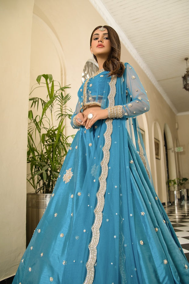 Premium Teal Blue Lehenga Choli Pakistani Bridal Dress