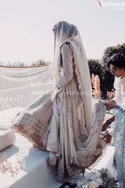 Premium White Pakistani Wedding Dress Online with Net Embroidered Duppta