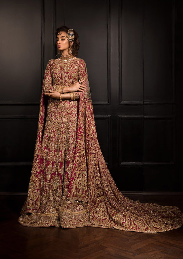 Pretty Bridal Red Net Lehenga Gown Indian Attire 