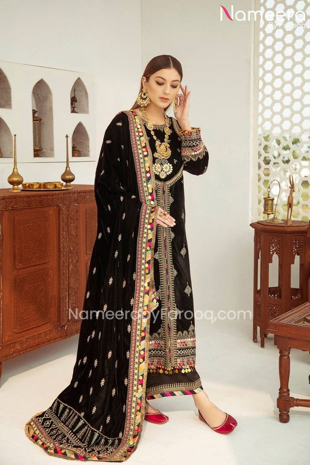 Pretty Pakistani Black Salwar Kameez Velvet Online 